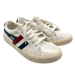 Gola Varsity Canvas Sneakers White Red Blue Size 8 Retro Preppy